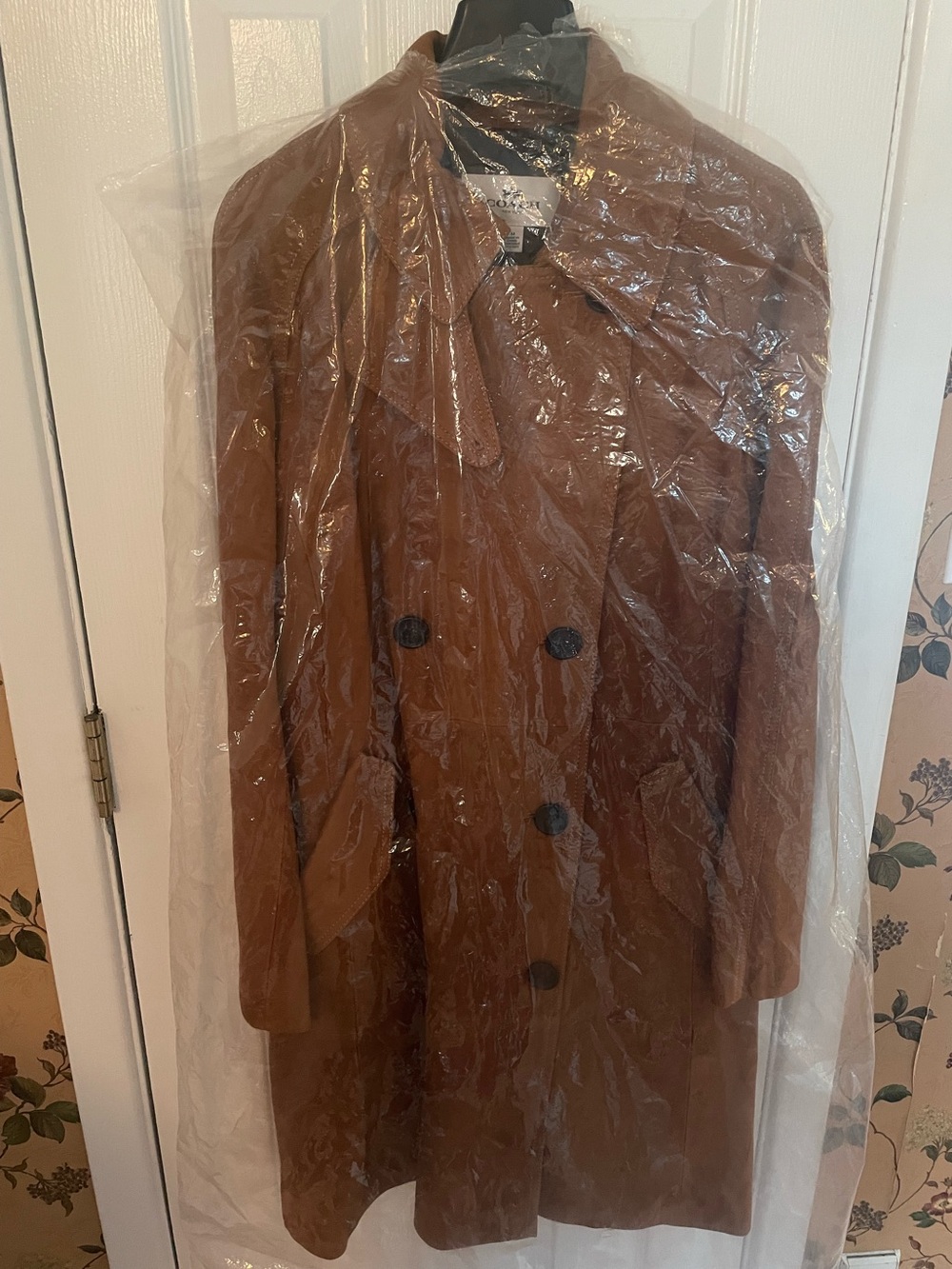 Coach Women's Cognac Double-Breasted light weight suede Trench Coat